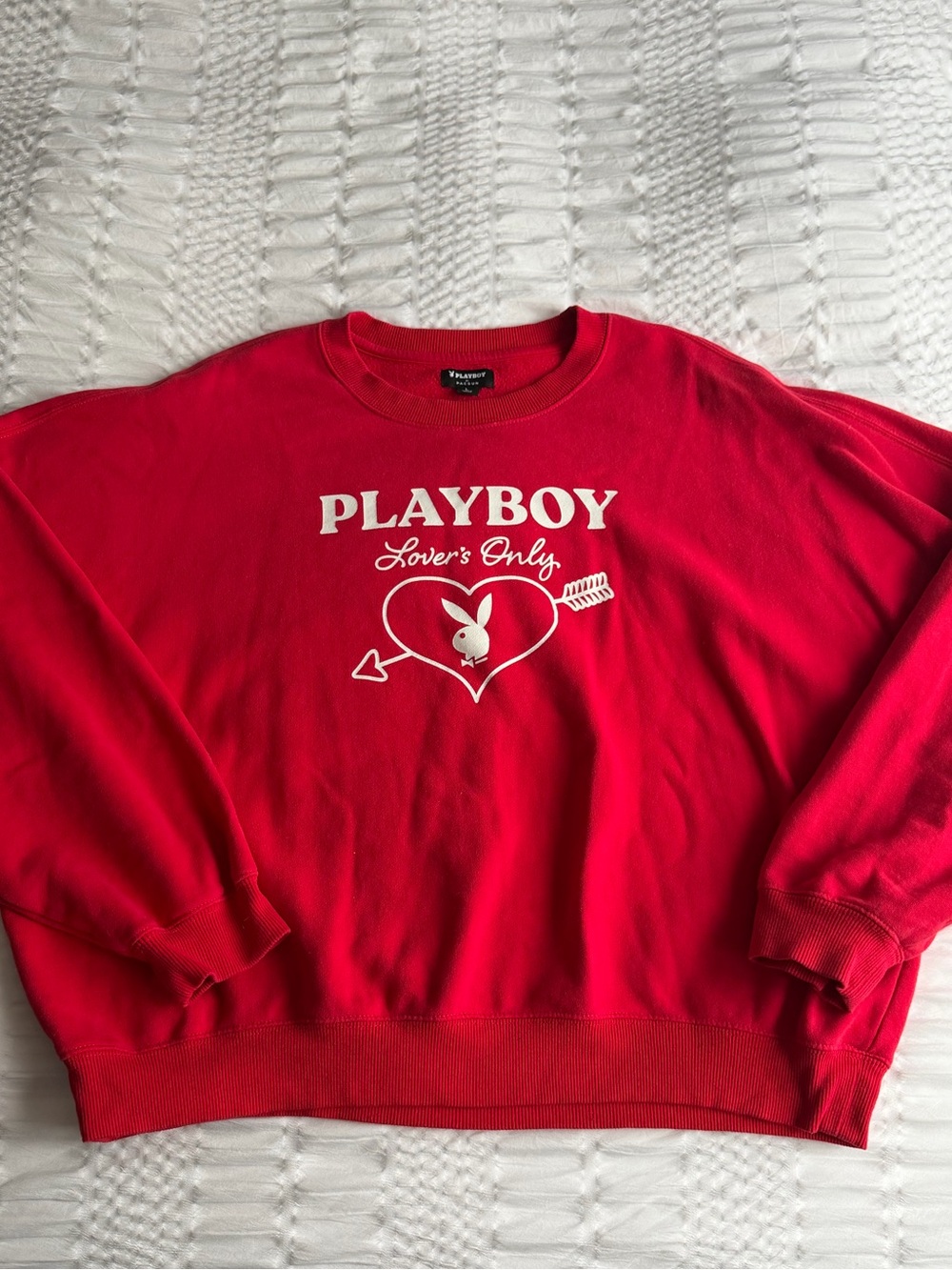 PLAYBOY Red Crewneck with White 'Lover's Only' Heart Graphic